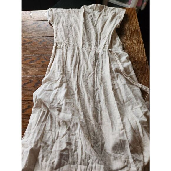 Marine Layer Maddie Wrap Dress in Oatmeal/Peach Stripe Size Medium - Picture 7 of 7